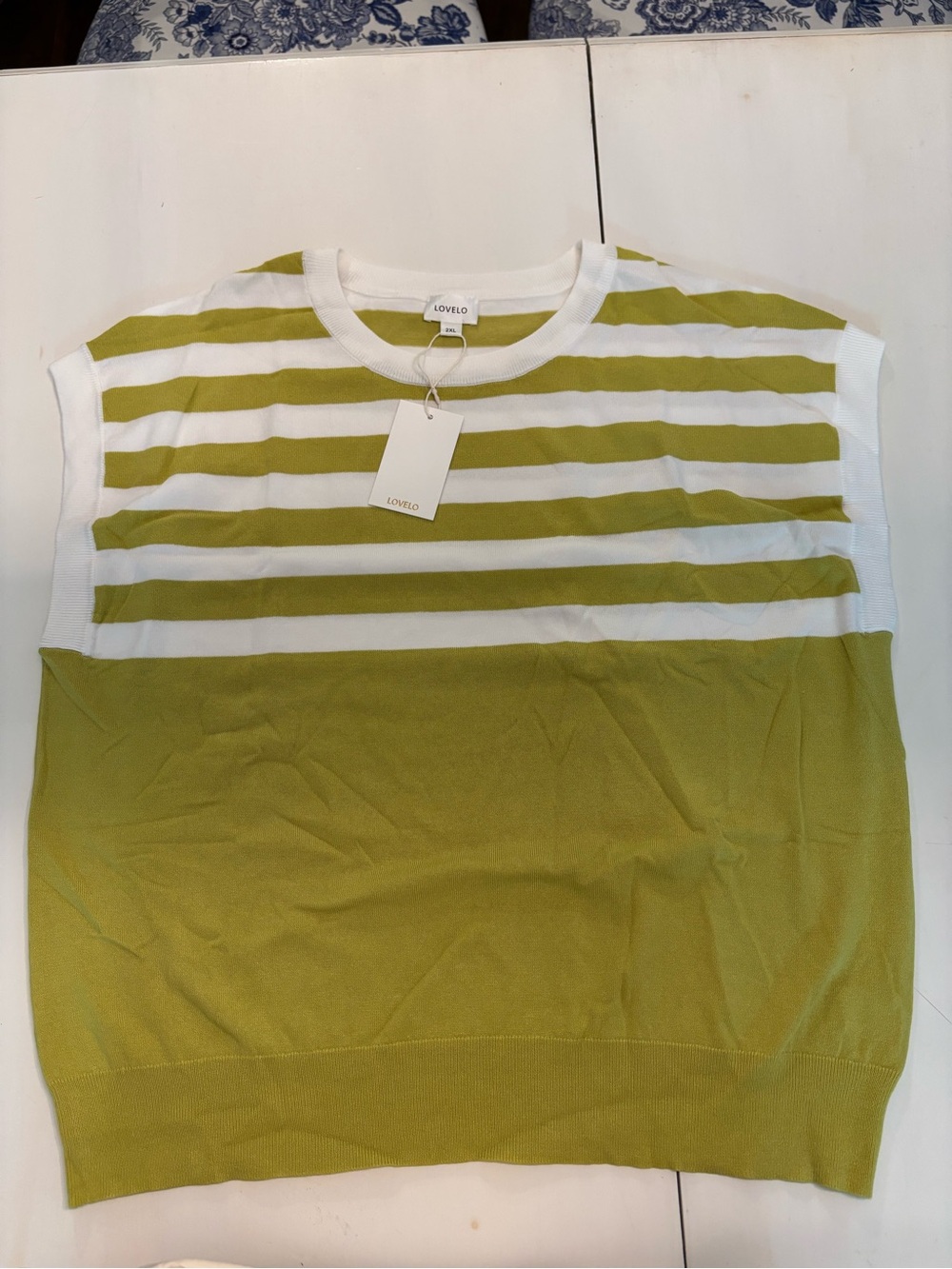 Love Women’s Olive Green & White Striped Crewneck Sweater Vest
